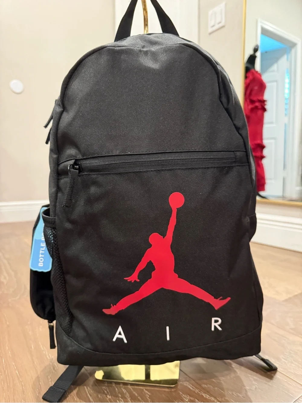 Jordan Black Red Backpack Padded Water Bottle Pocket with Pencil Bag Laptop 15”